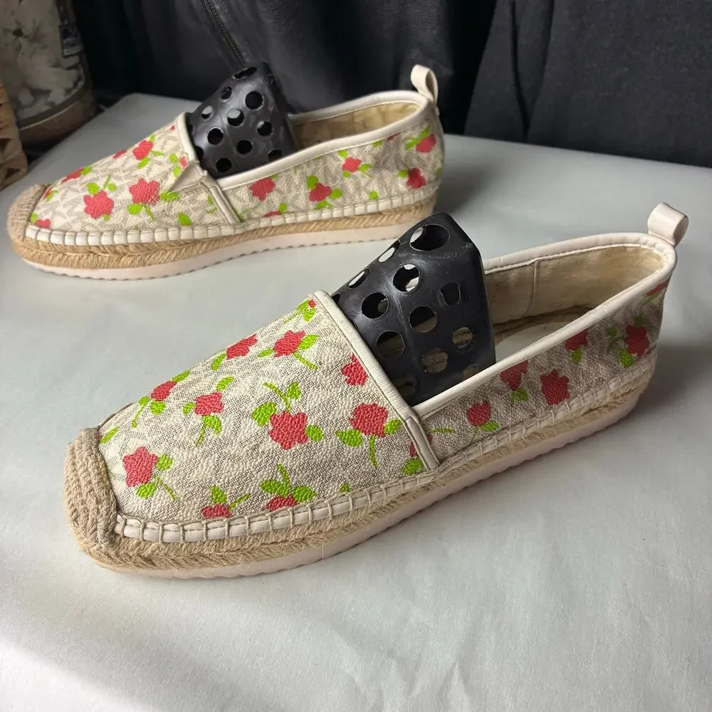 Michael Kors Kendrick Floral Logo Espadrilles MK Monogram Slip On Flats 7M 37